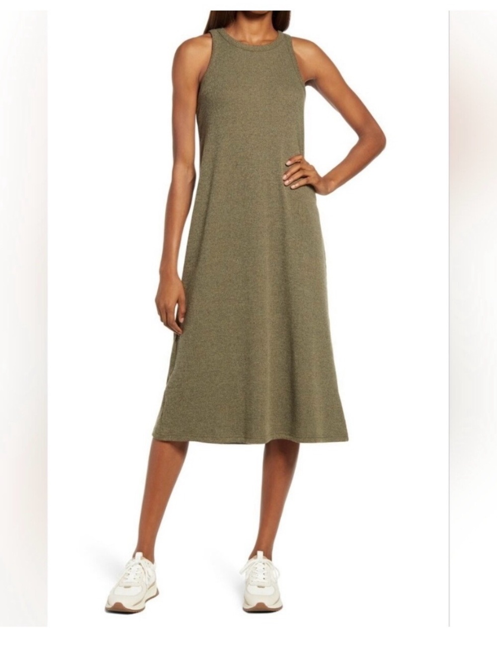 Madewell sleeveless olive green sweater midi dress